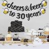 30th Birthday Decorations - Cheers and Beers to 30 Years Banner, Happy 30th Birthday Banner Sign Pre-Strung, Anniversary Party Supplies (Black Gold)