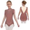Girls Dance Costume - Shiny Rhinestone Leotard with Sheer Mesh, Invisible Back Zipper & Attached Tassel Skirt