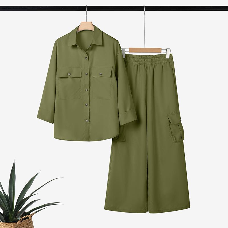 

Жіноча блуза з довгим рукавом і брюки ZANZEA повсякденного костюма з двох предметів 5XL армія зелений колір