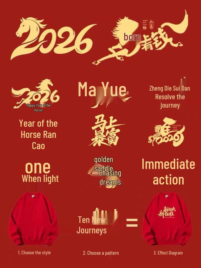 2026 Year of the Horse Red Sweatshirt - Round Neck, Perfect for New Year and Annual Meetings