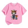 Kids Boys Girls 100% Cotton Crew Neck Short Sleeve T-Shirt, Cute Cartoon Cat Mouse Print Casual Soft Breathable Summer Tee for Toddlers Little Childre