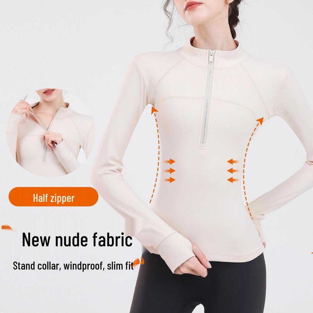 Women's 2024 Autumn/Winter Windproof Cycling Suit - Stand-up Collar, Long Sleeve Top for Yoga, Running, and Fitness.