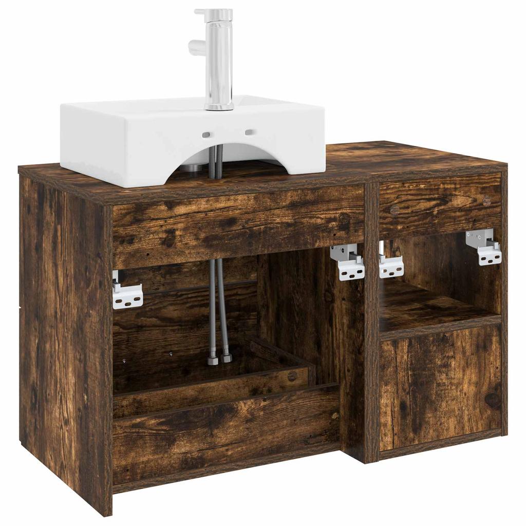 Bathroom Furniture Set 2 pcs Smoked Oak Wood Based Material