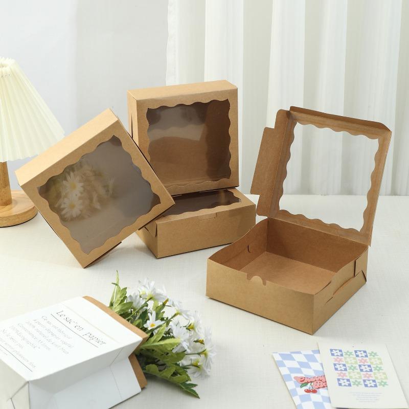 

Kraft Paper Cake Candy Boxes Rectangle Open Window Wedding Jewelry Chocolate Gift Packaging Boxes Baking Party Supplies Valentine s Day Birthday Gift 17.8x17.8x6.3cm 50pcs