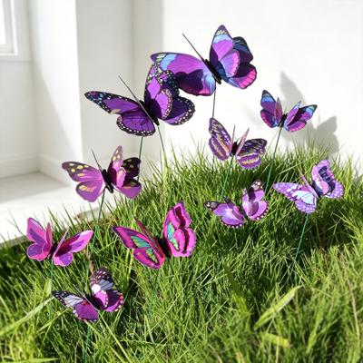 10 Pcs Butterfly Stakes 10 Inch Colorful Butterfly Garden Decoration PVC Waterproof Artificial Butterflies Stick for Plant Pot Patio Yard Garden Decor