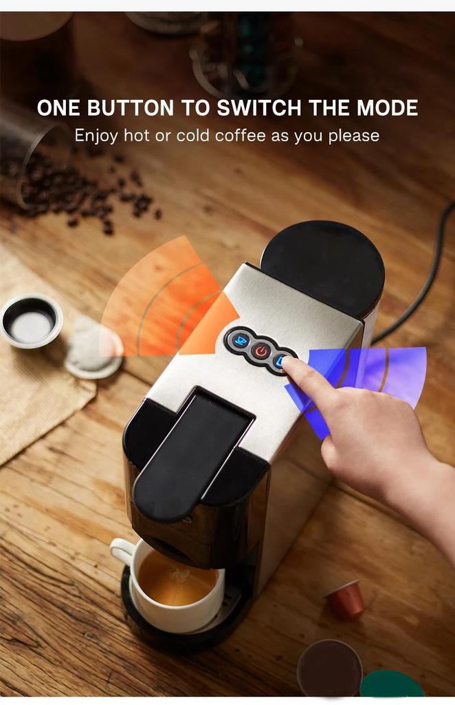 Home 5-in-1 Multifunctional Capsule Espresso Machine, Compatible with Dolce Gusto, Nespresso, ESE Capsules, and Coffee Powder, Stainless Steel
