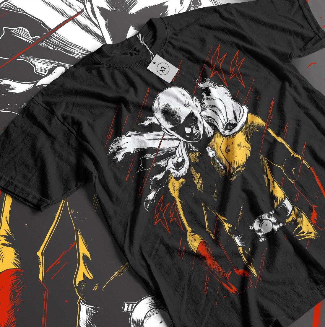 

SAITAMA One Punch Man T-Shirt Horror Anime Manga Gifts Black Shirt All Size 4XL