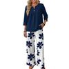 Women's Casual Printed Three-Quarter Sleeve Button Top and Wide Leg Pants 2-Piece Outfit Set