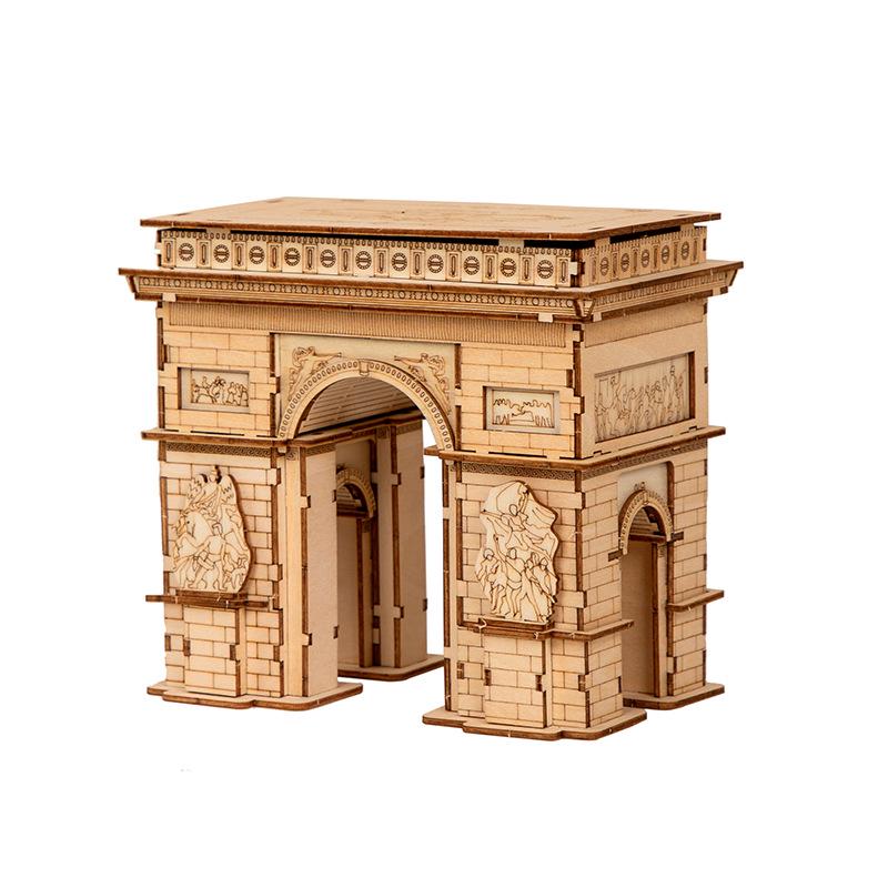 3D Wooden Puzzle Model: Eiffel Tower & Arc De Triomphe - Ancient Building Ornaments for Kids