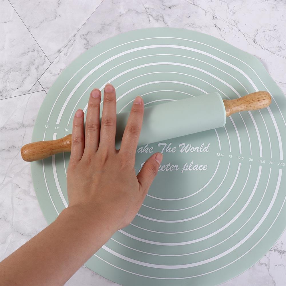2 Pcs/set Silicone Rolling Pin Pastry Mat Set Round Dough Mat Baking Tool Rolling Pin Kit  Pastry