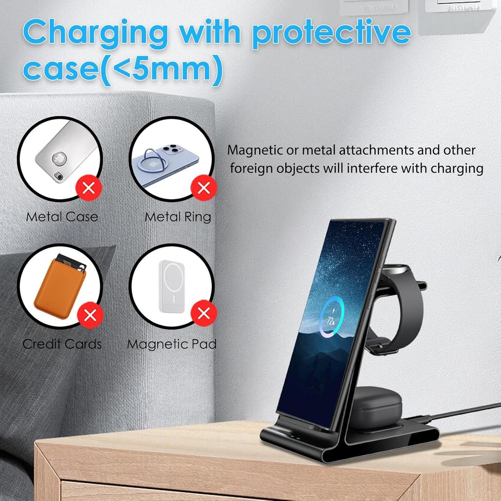 Wireless Charger for Samsung S25 Ultra, Charging Station for Galaxy S25/S24 Ultra/S24+/S24/S23/S22/Note 20/Z Flip 6/Fold 6, for Galaxy Watch