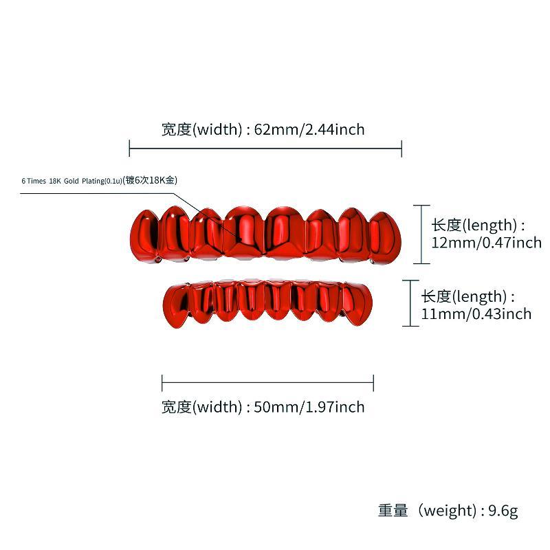 Red Mirror Hip Hop Grillz Set 8 Teeth Top Bottom Grills Y2K Party Cosplay Teeth Halloween Jewelry Men Women