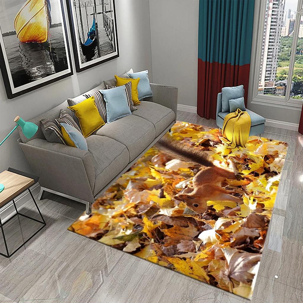 Niedlicher Eichhörnchenteppich Lustige Wildtier-Fußmatte für Badezimmerdeko Teppich Rutschfest für Wohnzimmer Küche Badezimmerbereich Matten