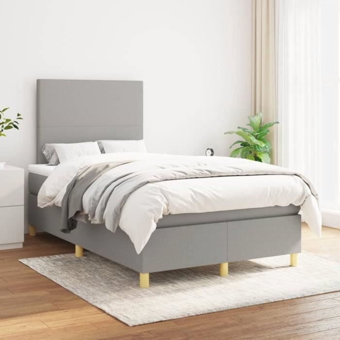 3142161 vidaXL Lit à sommier tapissier avec matelas Gris clair 120x200cm Tissu