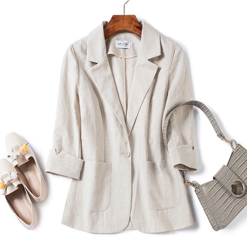 Button Collar Women's Jacket All-match Spring and Summer Fashion Slim-fit Asian Suit Three-quarter Sleeve Short Top