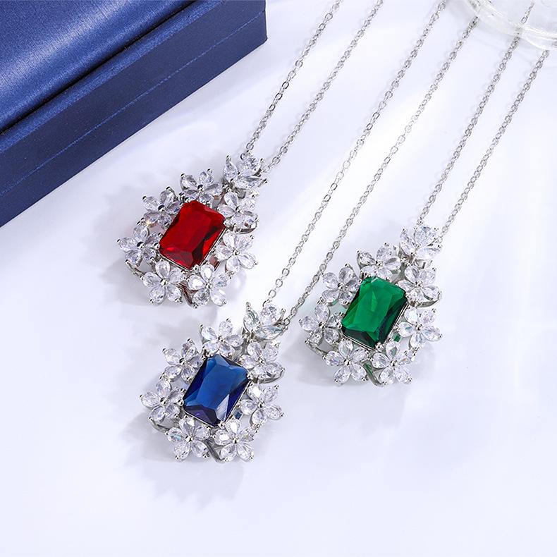 Fashion Brand Sterling Silver  Elegant Crystal Flower Pendant&necklaces for Women Delicate Zirconia  Choker Necklaces