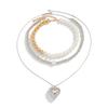 Sweet And Cool Style Love-Shaped Pendant Necklace, Design Imitation Pearl Beads Stacked Collarbone Necklace