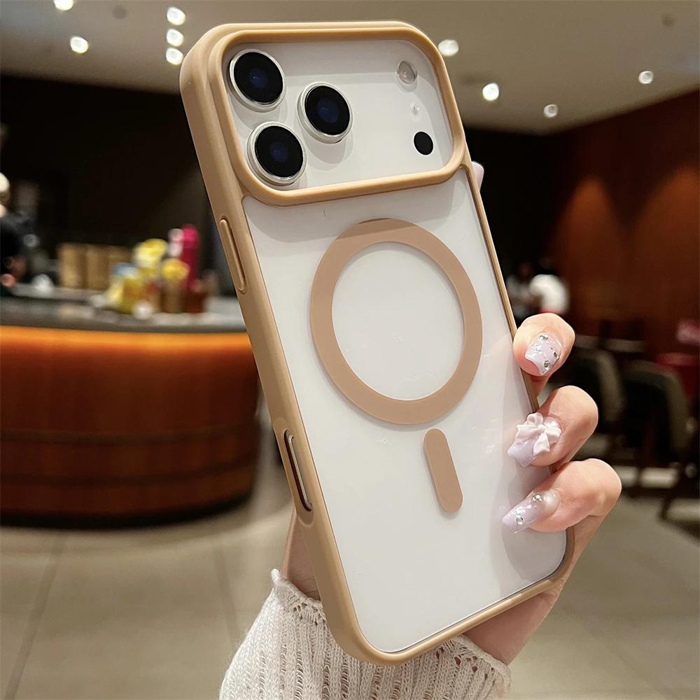 Luxury Magnetic Hard Phone Case for iPhone 17 Air 16 16e 15 14 Plus 13 12 11 Pro Max Magsafe Wireless Charge Transparent Funda