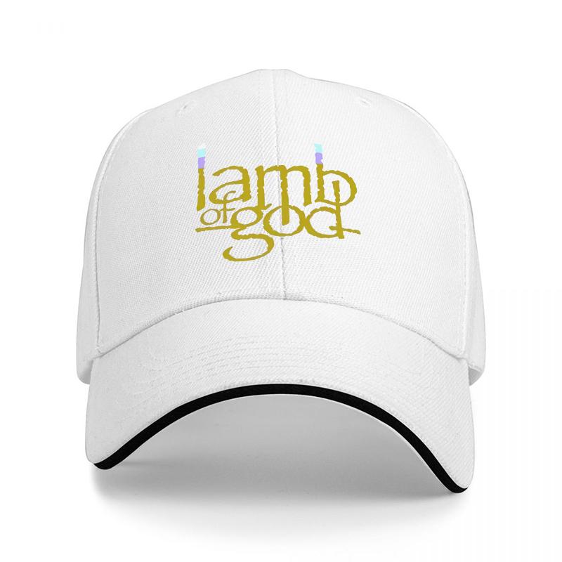 Lamb of God Logo Embroidered Black Baseball Cap with White Trim Classic Adjustable Fit for Music Fans and Metal Enthusiasts