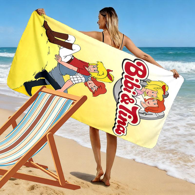 Bibi and Tina Print Beach Towel, Large Soft Quick Dry Towel for Beach Camping Swimming
