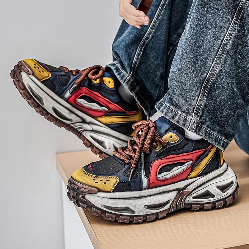 Autumn and winter thick-soled heightening dad shoes student tide leisure sports running shoes low-top leather surface
