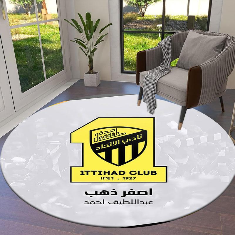 Al-Ittihad FC Round Area Rug,Carpet Rug for Living Room Bedroom Sofa Playroom Decor,Non-slip Floor Mat
