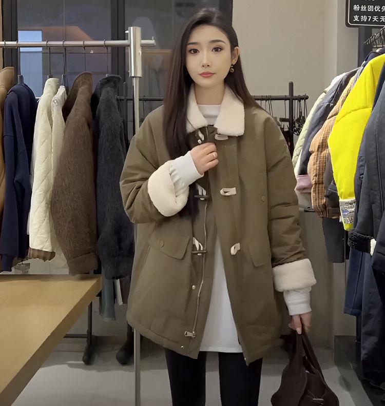 

Retro thickened lamb wool splicing cotton jacket women s 2025 winter new casual loose versatile simple coat XL