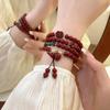 Multi-layered Gourd-shaped Cinnabar Bracelet with the Character "Fu" for Women, Light Luxury Niche Exquisite Beaded Bracelet, Vintage Necklace,