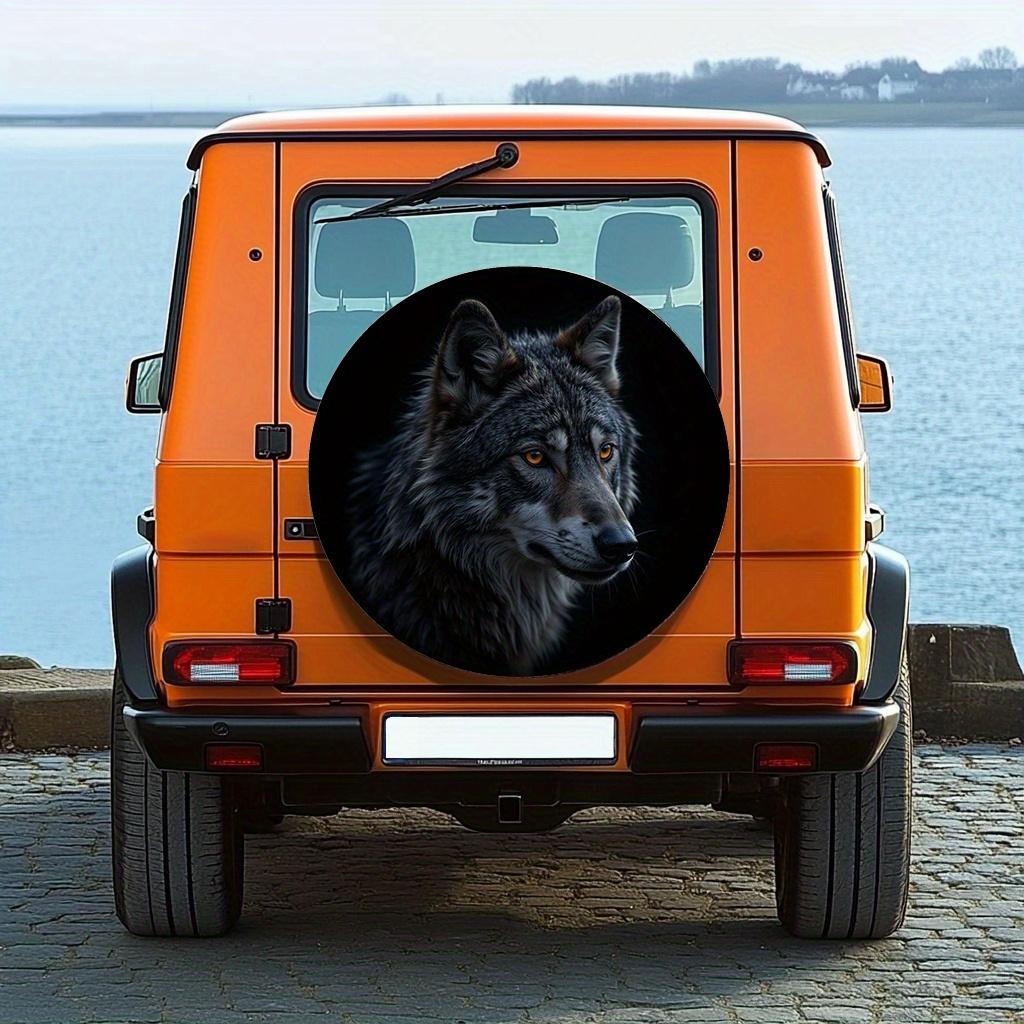 Wolf Portrait Realistic Fur Spare Tire Cover 2D Flat Polyester Waterproof Travel SUV Wheel Protector