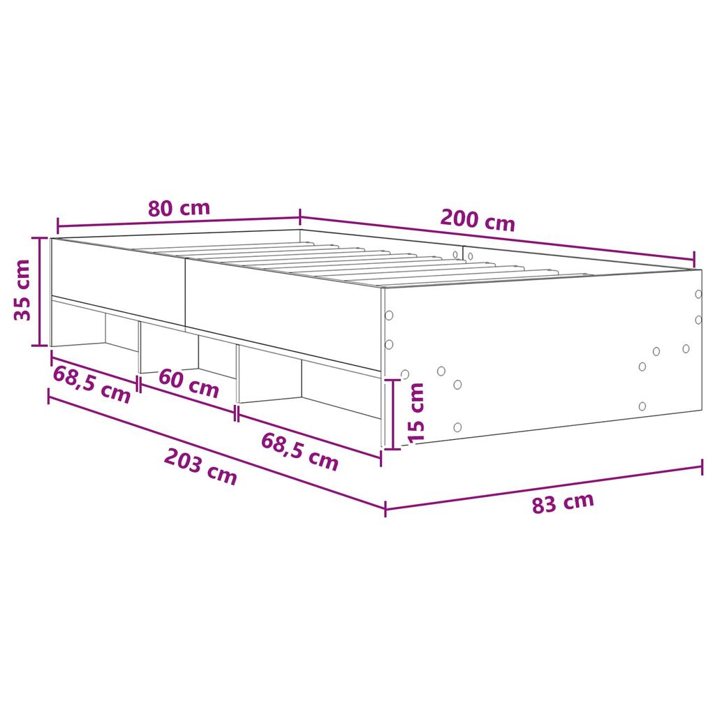 Bed Frame with Shelf Reclaimed Wood 80 x 200 cm Engineered Wood