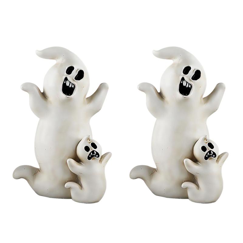 

M-Modern-Halloween Figurines Bookshelf Desk Decoration Resin Ghost Cat Statue Halloween Horror Atmosphere Decoration белый