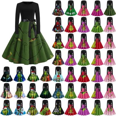 Women's Christmas Print Flare Dress For Women Long Sleeve Dress Party Casual Dresses