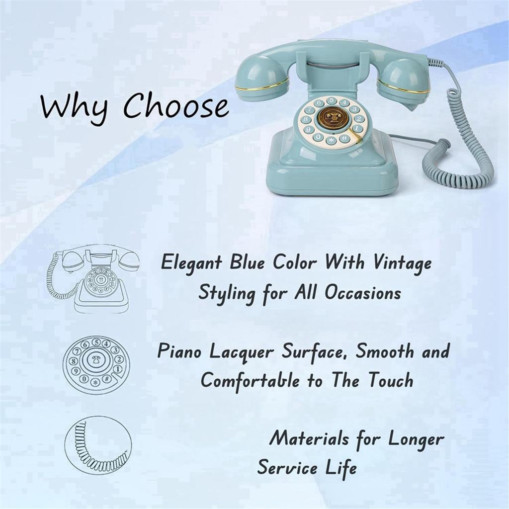 Retro Style Wired Dial Telephone Plug-in Home Fixed Landline Antique European Office Telephone Fashion Decoration Blue