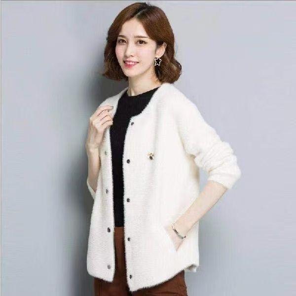 Long Sleeve Women's Cardigan Fashion Soft Imitation Mink Knitted Cardigan Woman Loose Button Up Warm Outwear
