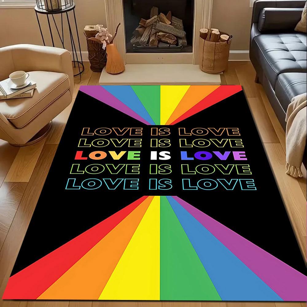 Rainbow Pride Message Patterned Carpet, Non Slip Mat Suitable for Living Room and Bedroom Sofas