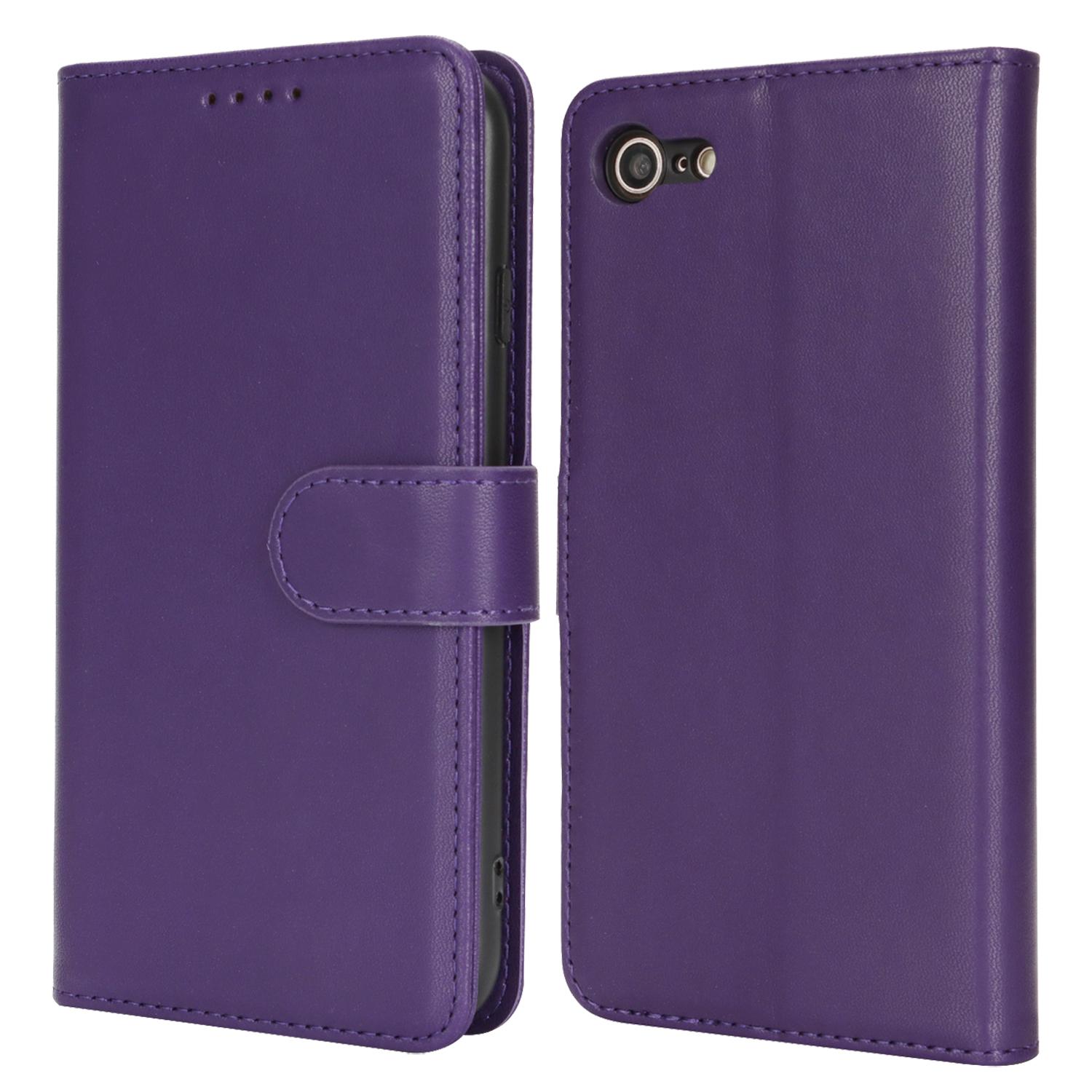 

For iPhone SE (2022)/(2020)/8/7 Stand Case Shockproof Leather Wallet Phone Cover Dark Purple