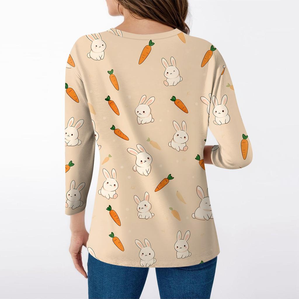 Sieviešu T krekls ar apdruku ar 3/4 piedurknēm ikdienas nedēļas nogales modes pamata V veida kakla izgriezuma parastais tops