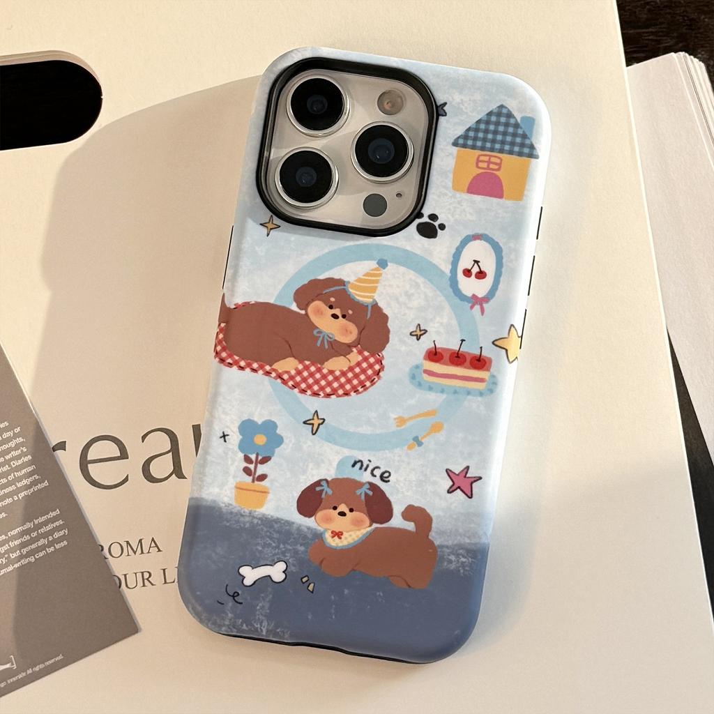 Denim Blue Puppy Magnetic Stent Applicable To Apple IPhone 16 Mobile Case 15promax Retro 14 Film 11
