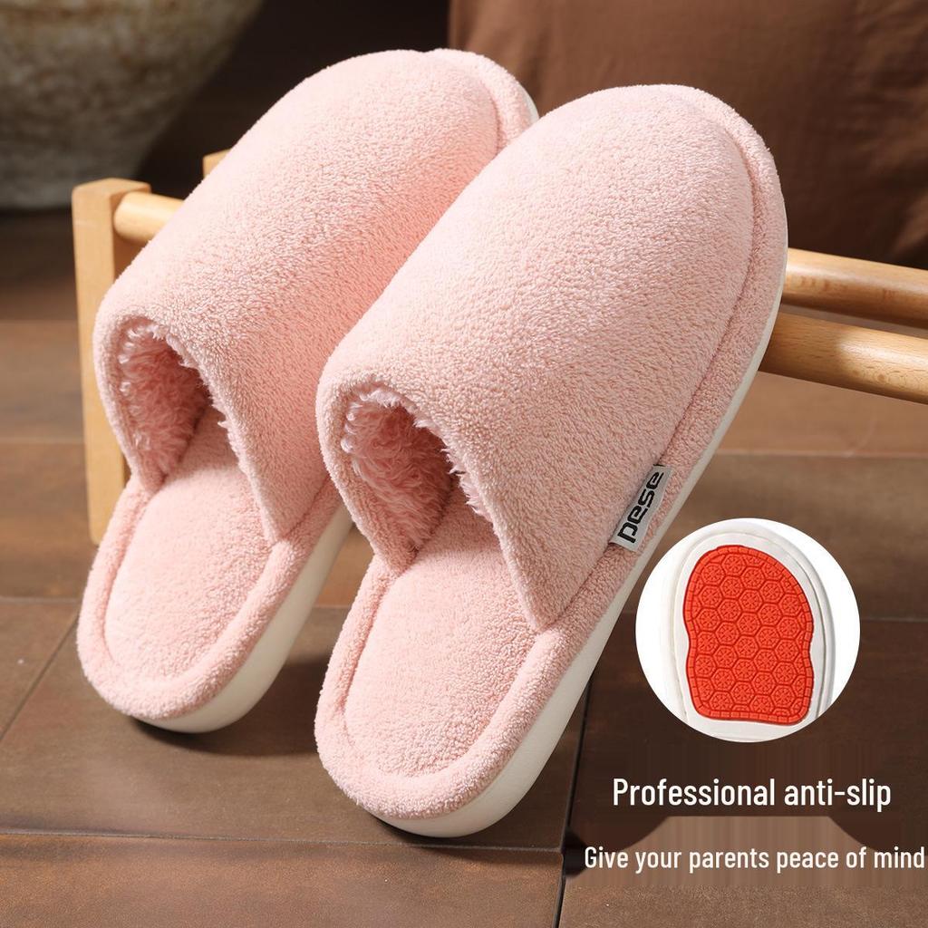 Men's and Women's Winter Non-Slip Plush Cotton Slippers - Thick-Soled, Soft, and Odor-Resistant.