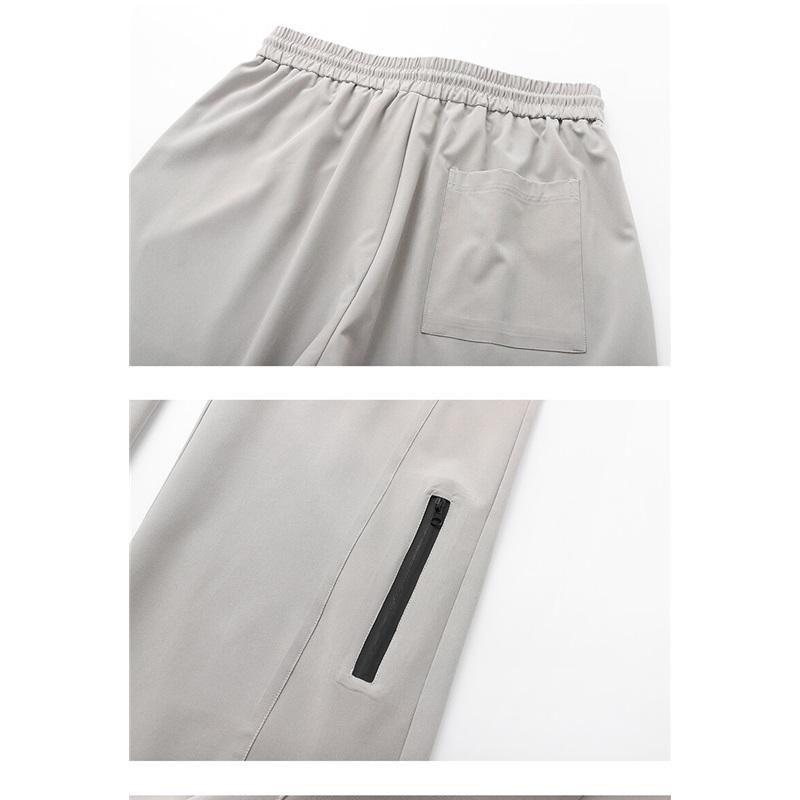Summer Men's Ice silk Waterproof Pants Casual Zipper Can Tie Feet Solid Straight Elastic Waist Trousers Loose Daily Pants 5XL