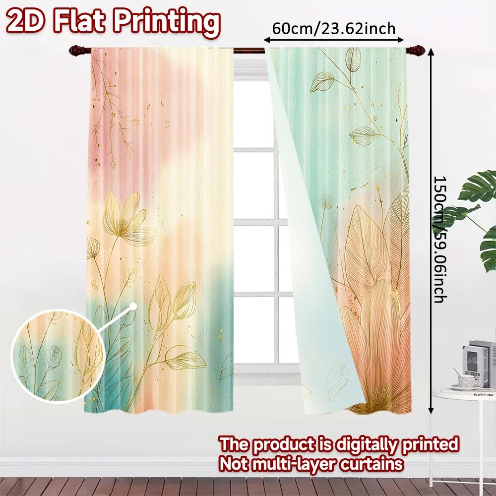 2D FLAT PRINTING 2pcs Curtains (Without Rod) Floral Gold Sparkle Design Women is Day Festival Creative Curtains Versatile Fabric