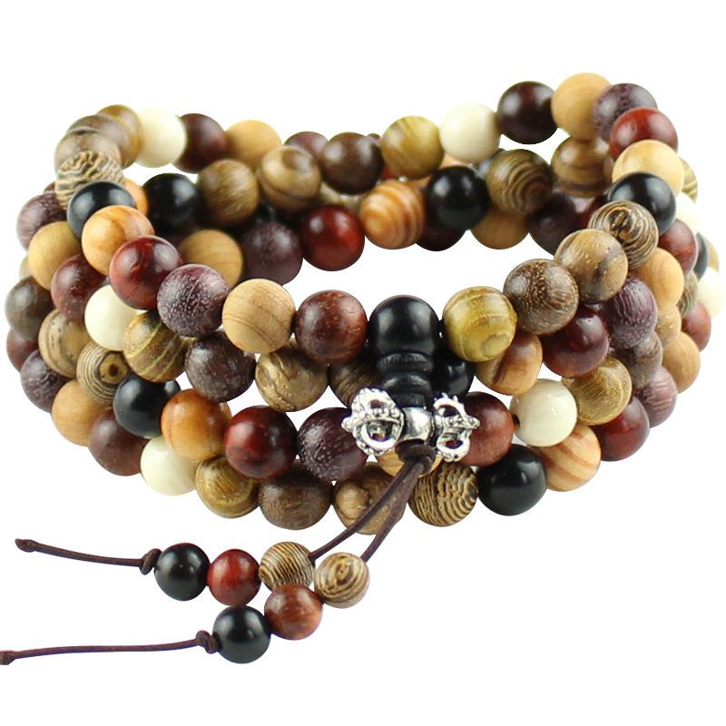 Golden Sandalwood Buddhist Prayer Beads Bracelet - 108 Beads, Wooden Wenwan Ornaments for Men, Women, Couples