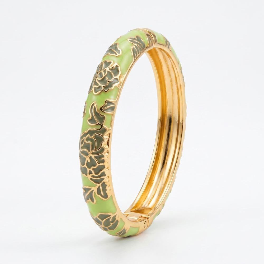 Flower Design Enameled Bracelets Hollow Enamel Dropped Glaze Bangle Bride Jewelry зелёный