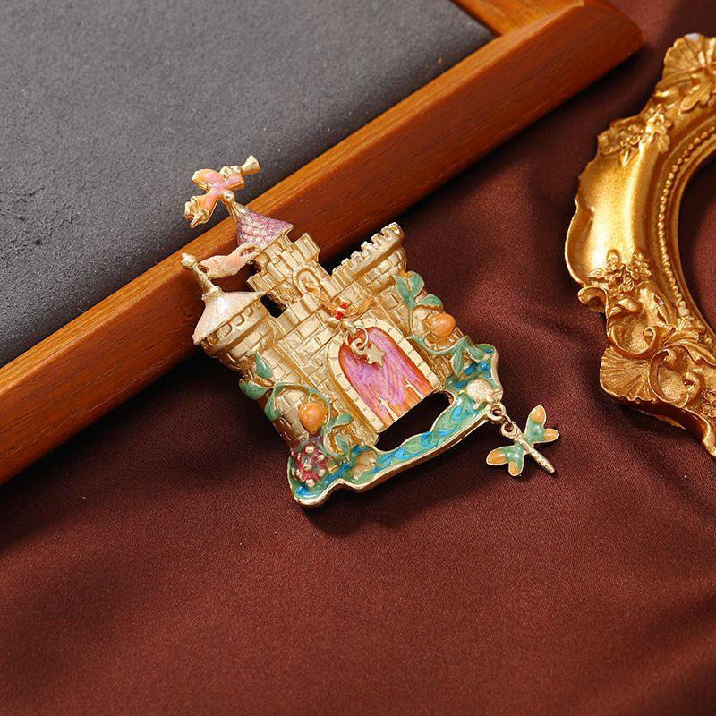 Vintage Fairy Tale Castle Brooch: Women's Luxury Tassel Pendant Pin