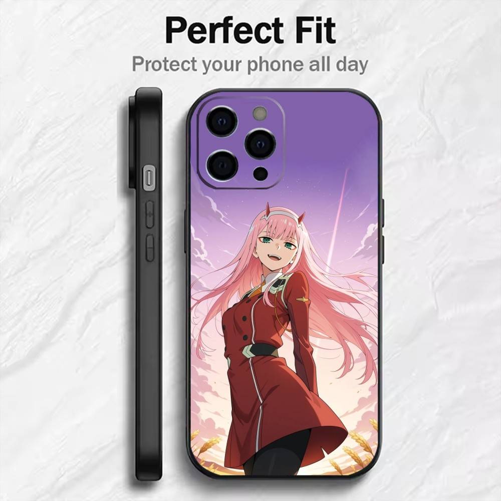 Anime ZERO TWO Phone Case For iPhone17,16,15,14,13,12 Plus,Max Soft Silicone Black Cover