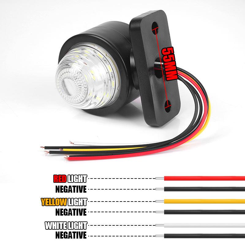3-sides White Red Amber LED Side Marker Light Rear Brake Tail Light Stop Warning Parking Lamp For Truck Trailer Lorry RV 12V 24V