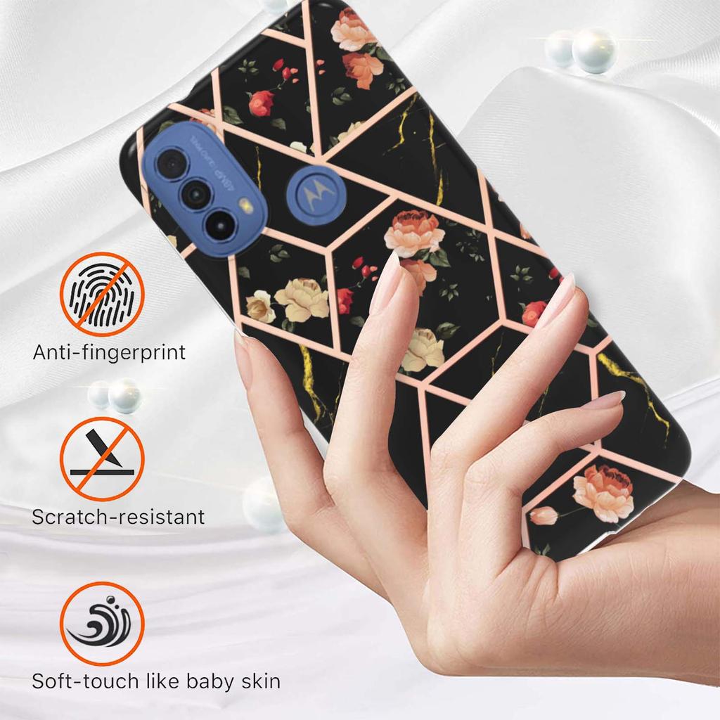 Golden Border Grid Marble Flower IMD Ultrathin Phone Case for Motorola Moto E20,E30,E40,G31,G41,G50,G51,G71,G10,G20,G30,G40,G60...