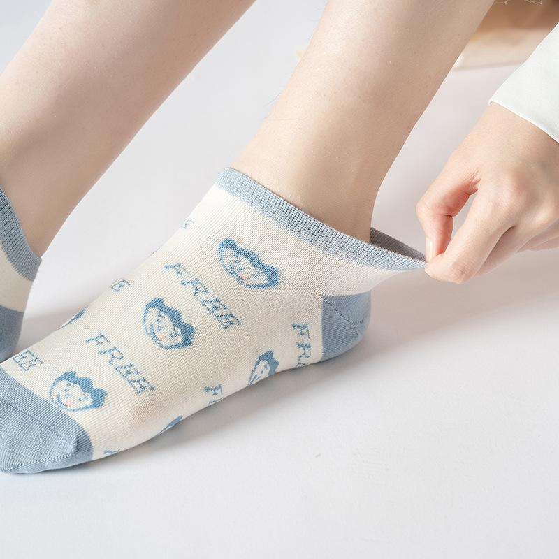 Cotton Socks Children, College Style Cartoon Embroidered Boat Socks, Breathable Sweat-Absorbing Invisible Sports Socks