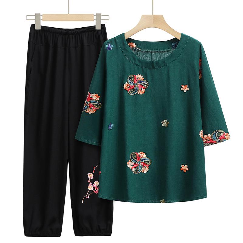 Stylish Summer Seven-Sleeve Top Set for Middle-Aged and Older Women