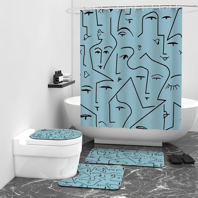 Linie Gesicht Digitaldruck Duschvorhang Badezimmer Blockierung Wasserdichter Vorhang